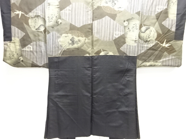 JAPANESE KIMONO / ANTIQUE MENS HAORI / SILK / TEA UTENSILS (lining)